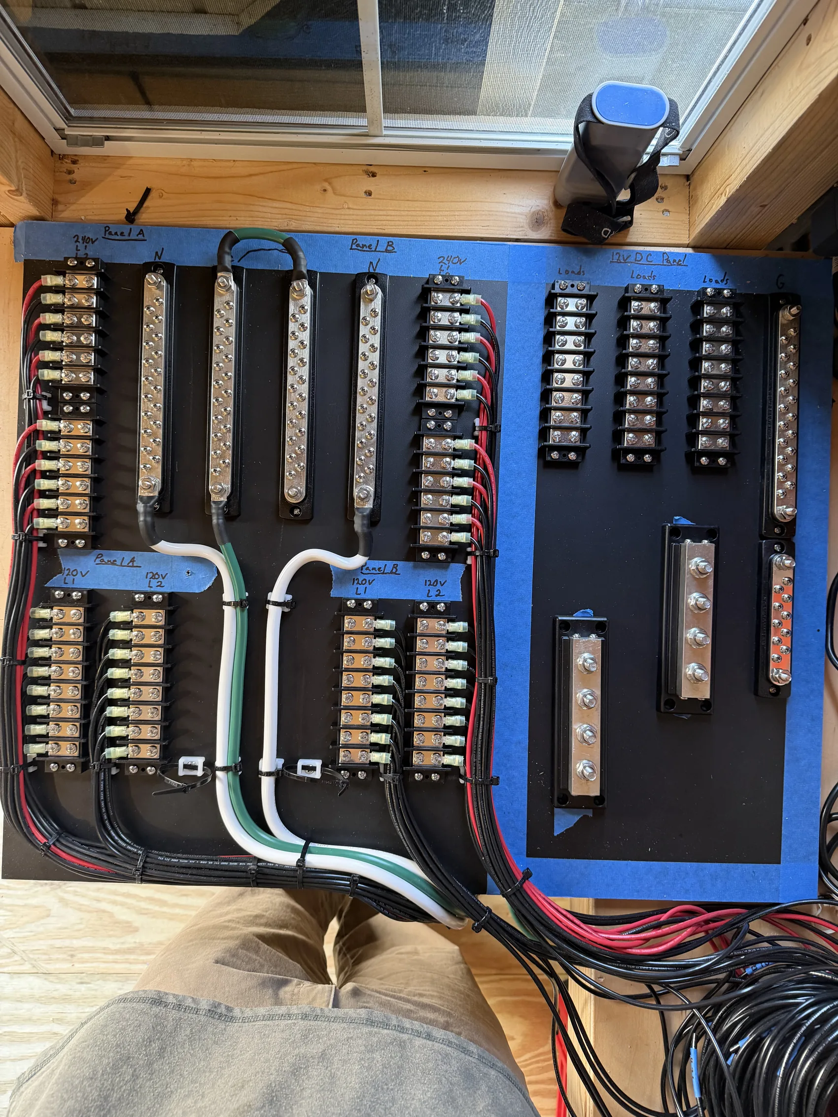 A custom distribution panel, fully wired and labeled to ABYC standard